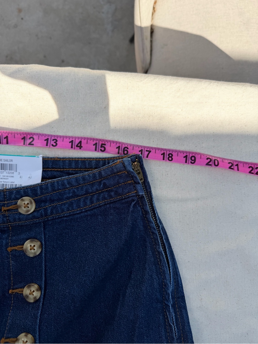 High-Waist Dark Blue Denim Women’s sailor wide leg jeans with Button Detail - Picture 4 of 8